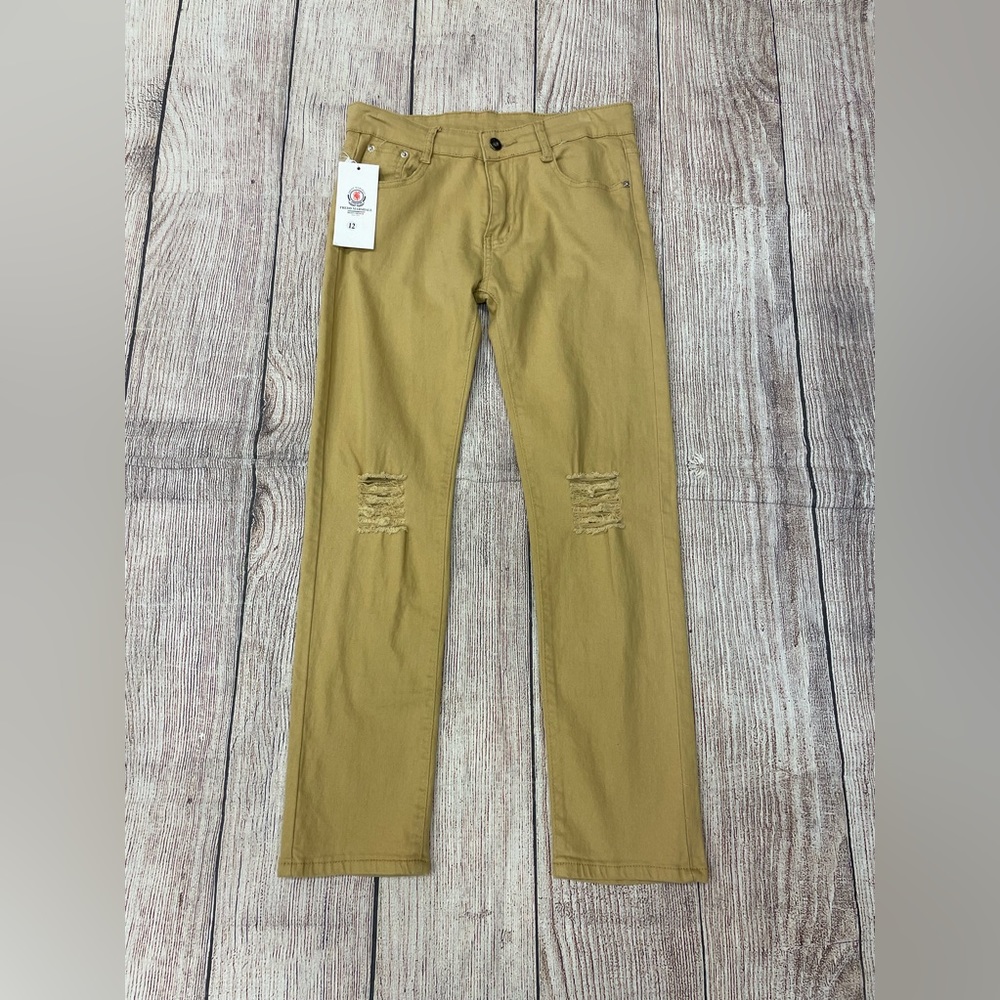 😍 NWT Fredd Marshall Mustard distressed ankle cropped straight leg pants size 12